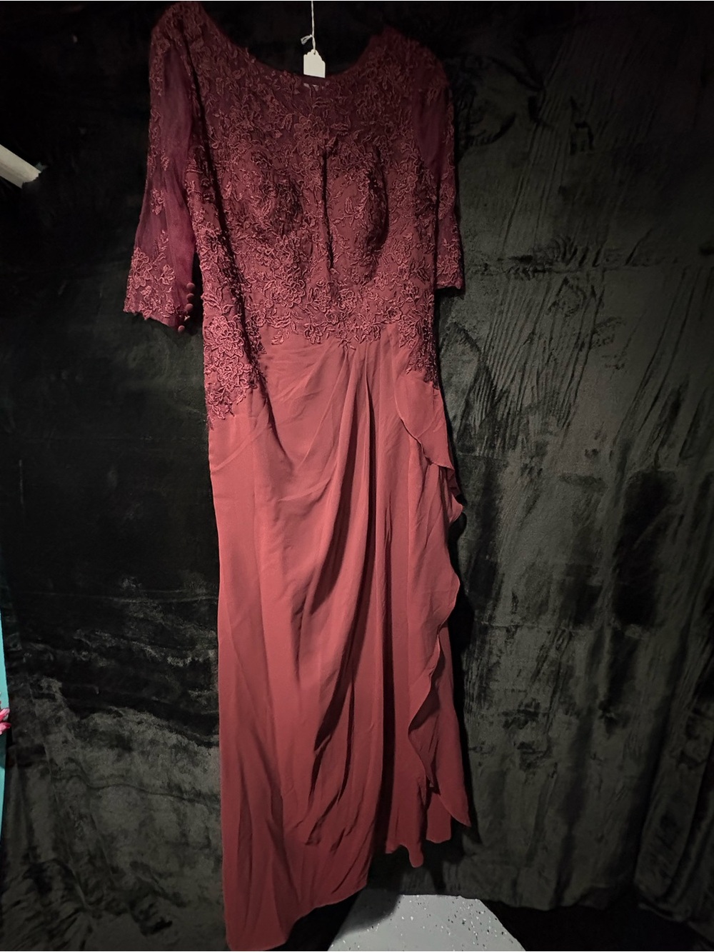 Burgundy Lace Bodice Evening Gown for Women